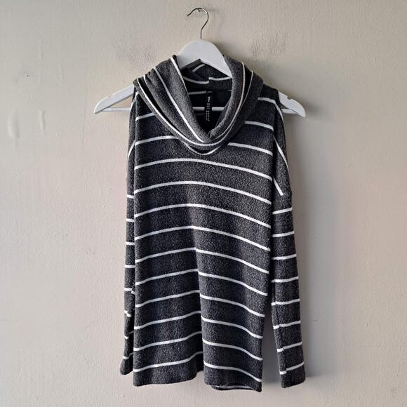 Design Lab Lord & Taylor Top Striped Cowl Neck Cold Shoulder Gray White Size XS - Picture 5 of 16